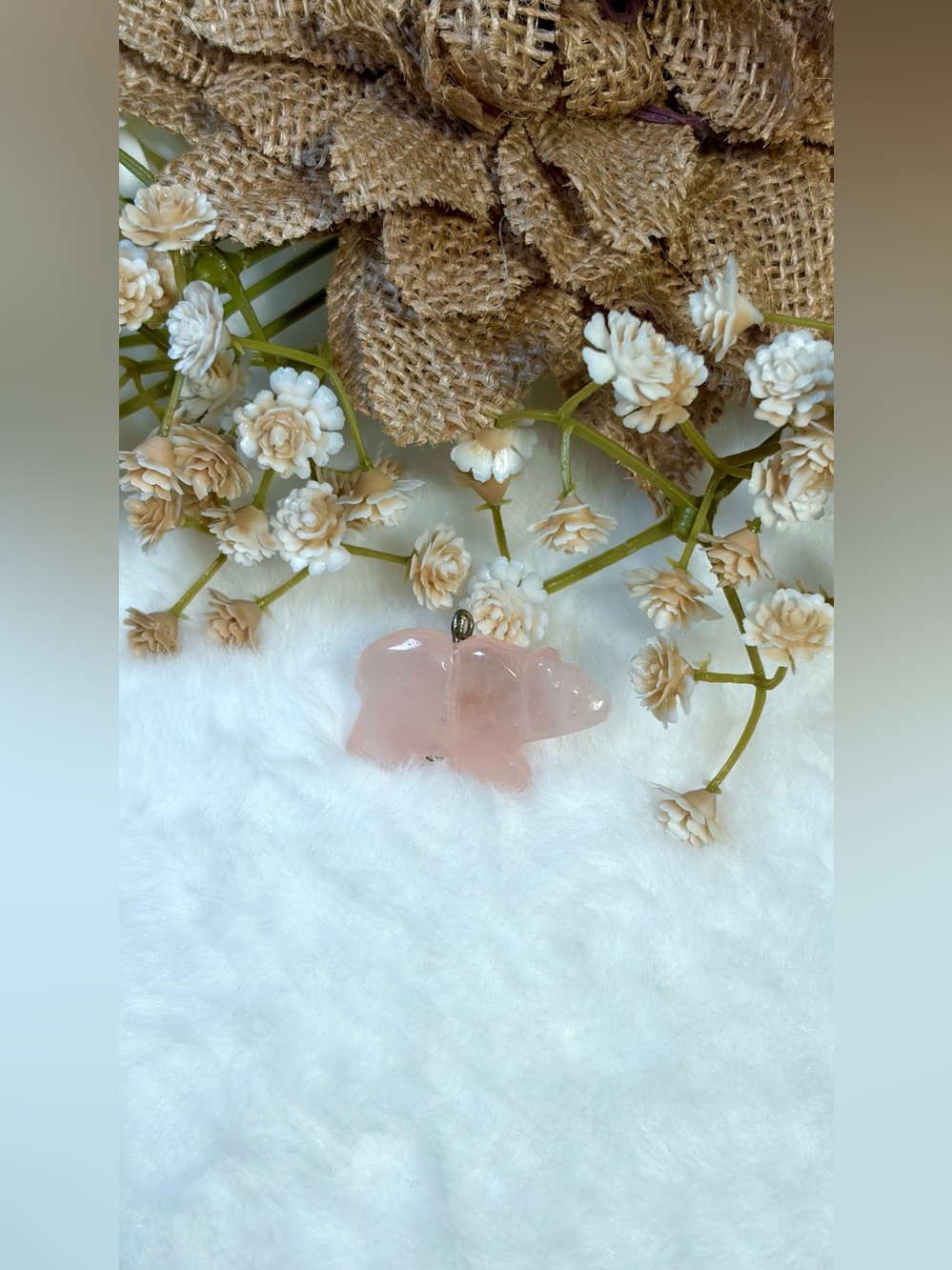 Rose Quartz Carved Bear Pendant